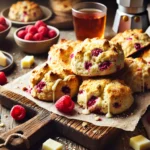white chocolate and raspberry scones