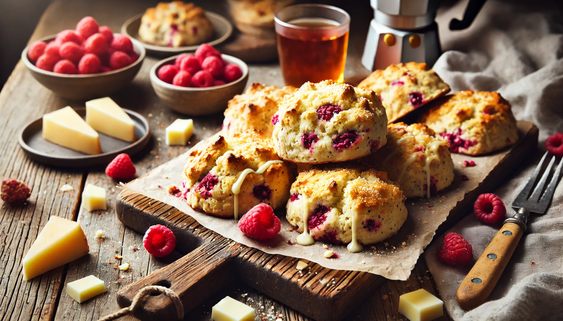 white chocolate and raspberry scones